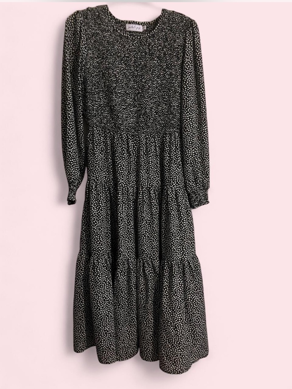 Petal & pup Long Sleeve Black & White Tiered Midi Dress size 10